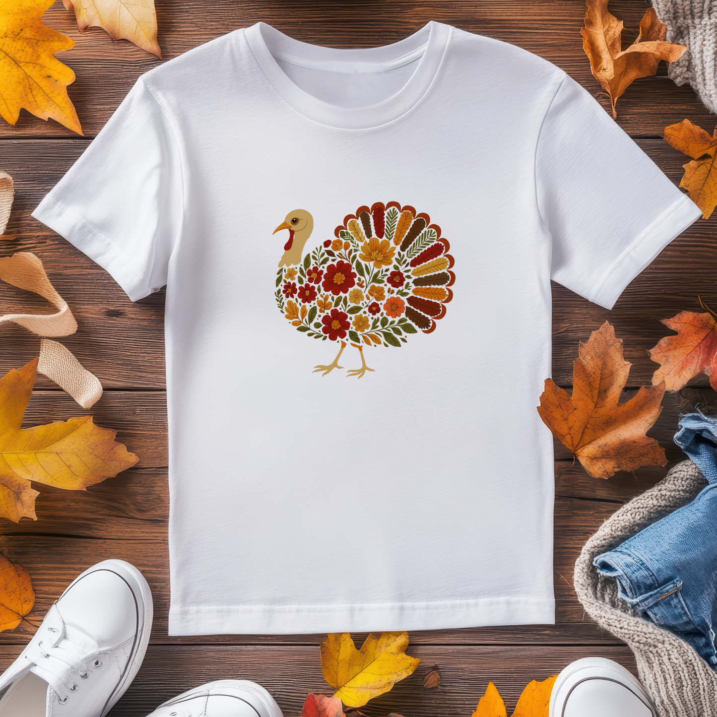 Floral Turkey Fall Tee