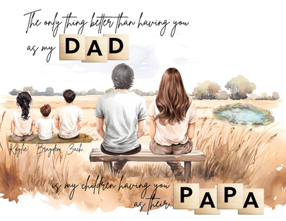 Framed Family Portraits - Custom, Gift for him , Fathers Day, Dad, Grandpa