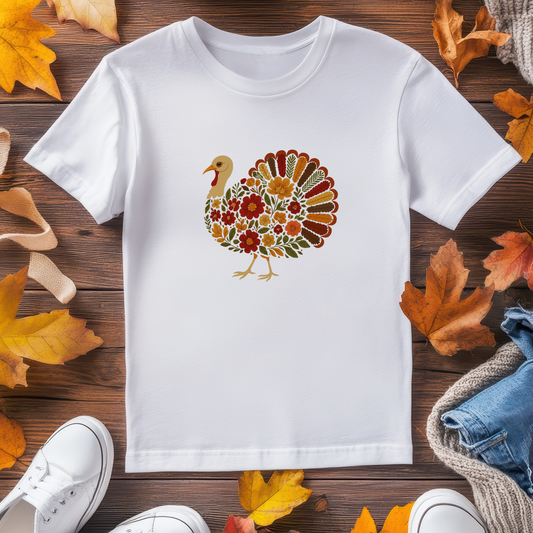 Floral Turkey Fall Tee